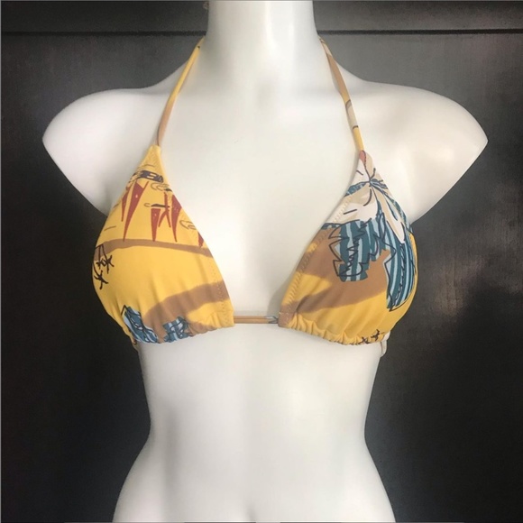 Ocean Pacific OP yellow floral print bikini top - Picture 1 of 1